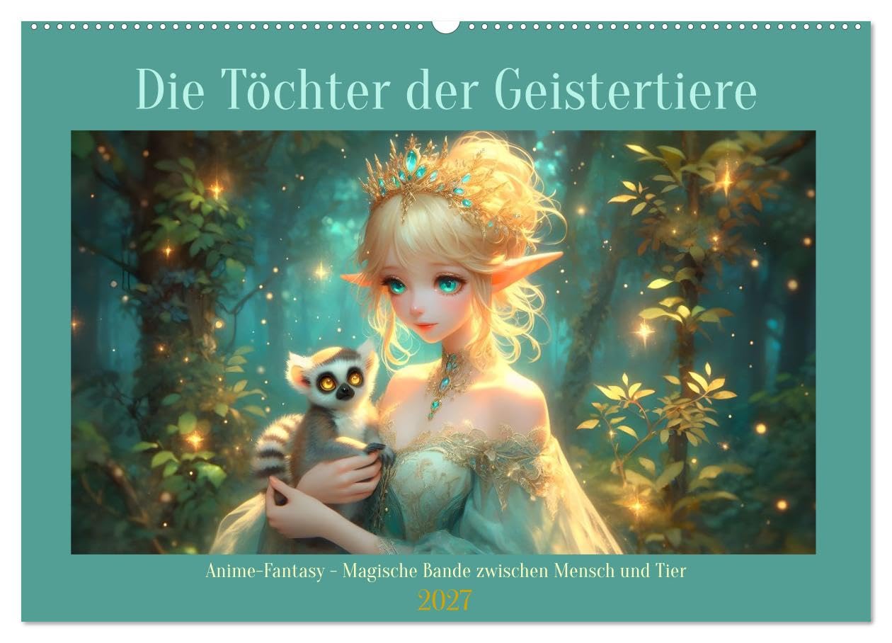 Die Töchter der Geistertiere (Wandkalender 2027 DIN A2 quer), CALVENDO Monatskalender: Anime-Fantasy - Magische Bande zwischen Mensch und Tier (CALVENDO Kunst)