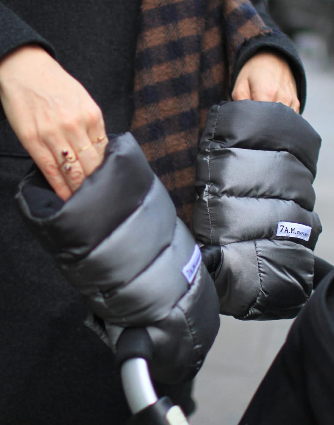 7AM Enfant Stroller Warmmuffs Gloves - Anti-Freeze Stroller Mittens for Handlebars, Water Repellent Hand Warmer Muff for Cold Weather, Plush Lined Stroller Warmmuffs | Winter Stroller Accessories