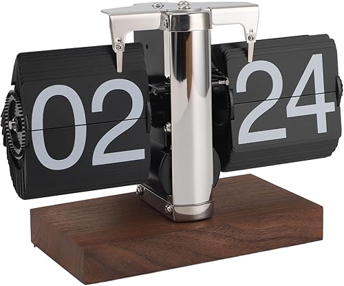 Miniatura 2 de Reloj de mesa digital retro retro con base de madera, acero inoxidable, elegante, para oficina en casa