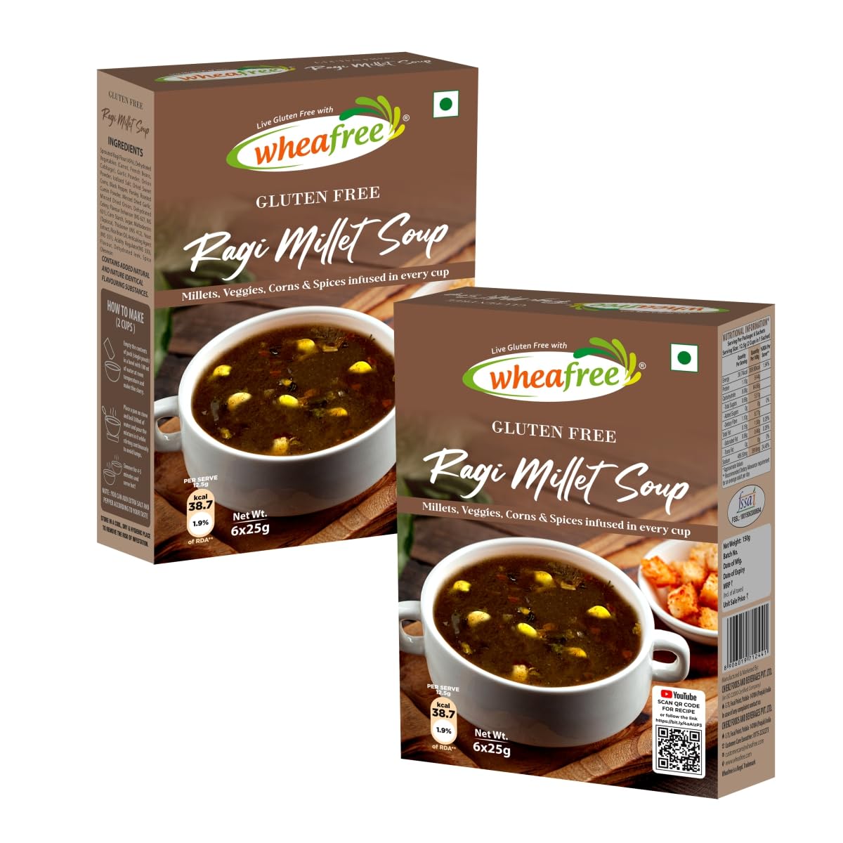 Wheafree Gluten free Ragi Millet Soup Mix - Pack of 2 (300g 12 Sachets) | High In Fibre | Easy to cook| Vegetarian (B0CR7NWPL9) Amazon Price History, Amazon Price Tracker