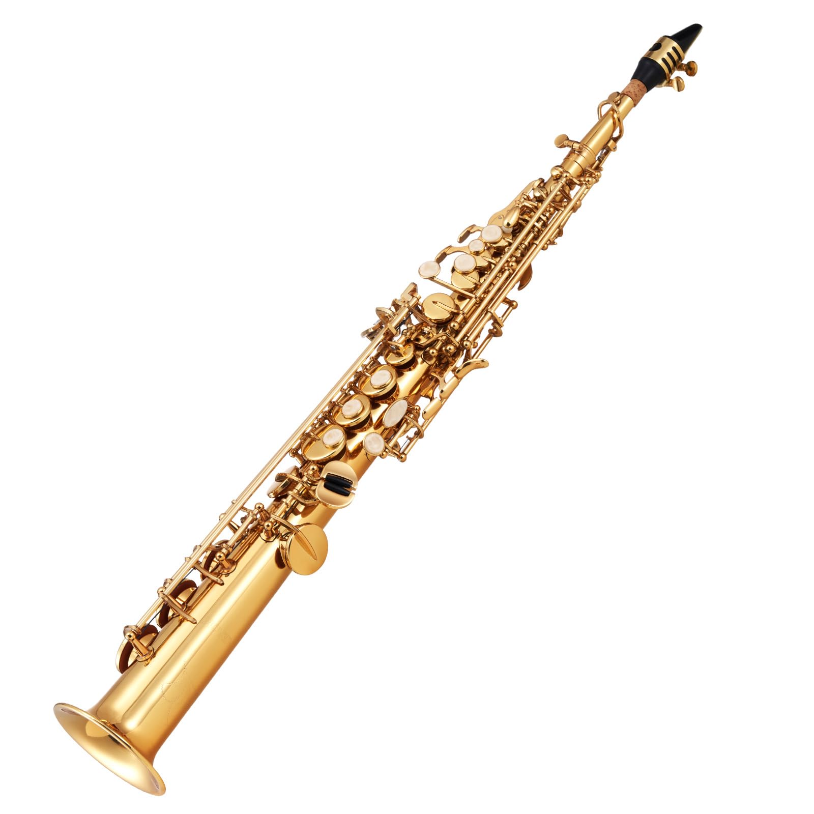 VEVOR Sassofono Soprano Dritto, Si Bemolle, Kit di Sassofono in Ottone a 23 Tasti per Principianti, con Custodia Trasporto, Bocchino, Asta per Panno di Pulizia, Guanti, Tracolla, Oro