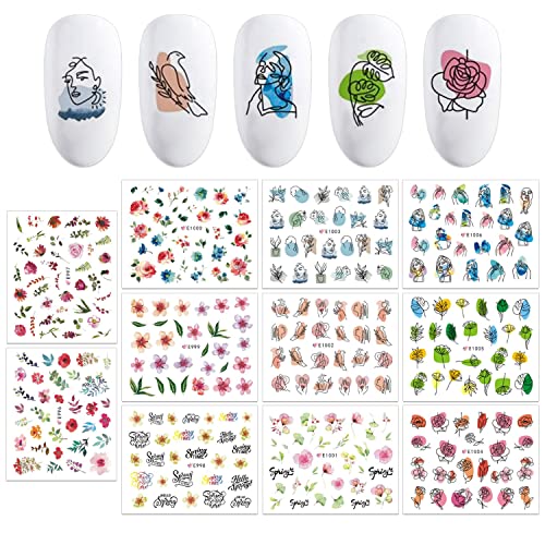 Wokoto 2000+ Pieces 44 Sheets Flower Nail Art Stickers For Acrylic Nails Summer Beach Nail Stickers Flamingo Palm Tree Nail Decals Self Adhesive Flower Nail Stickers 3D Flowers Stickers For Nails #TOP2