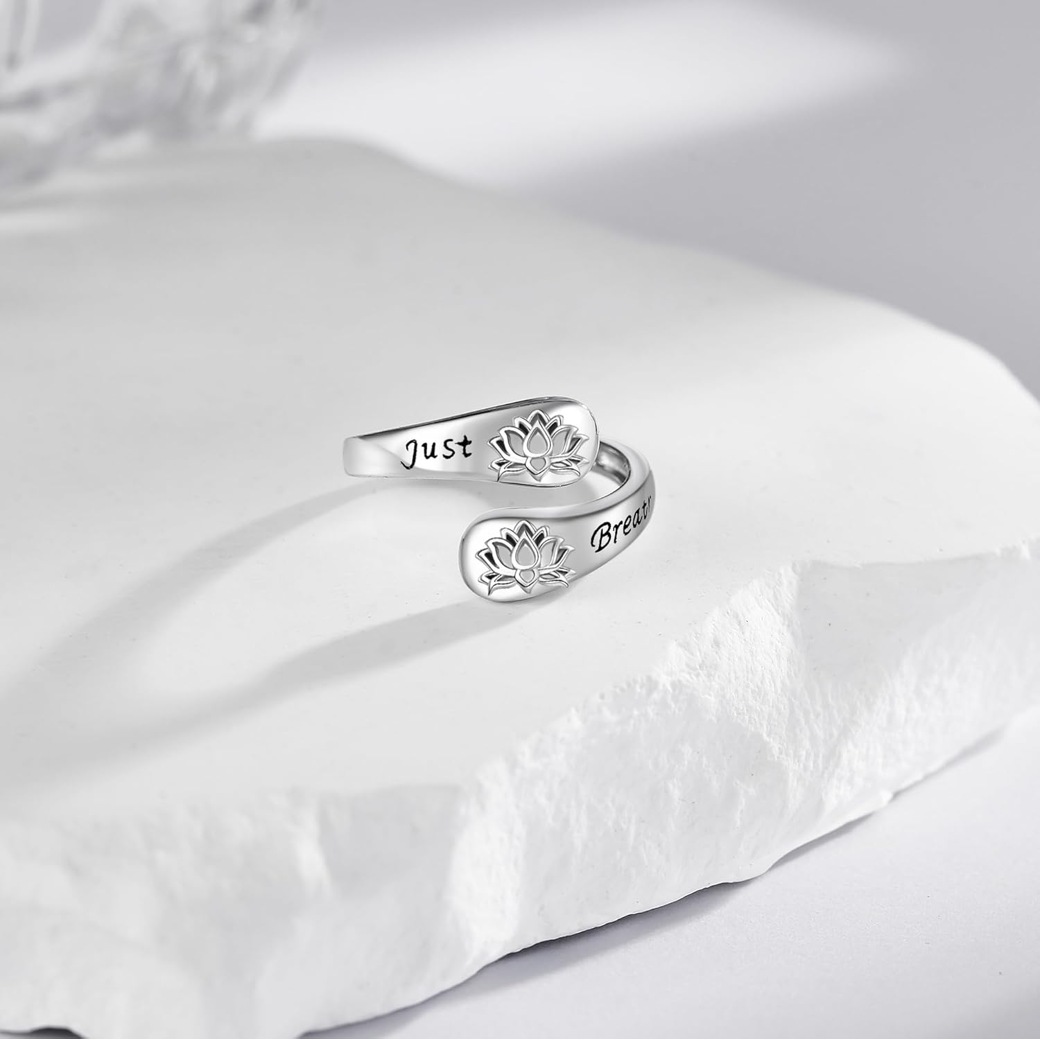 Just Breathe Ring S925 Sterling Silver Adjustable Lotus Ring Spiral Wrap Healing Rings Inspirational Jewelry for Women Mom Wife - Image 2