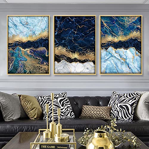Peinture marbre bleu doré de qualité supérieure | Art mural moderne abstrait