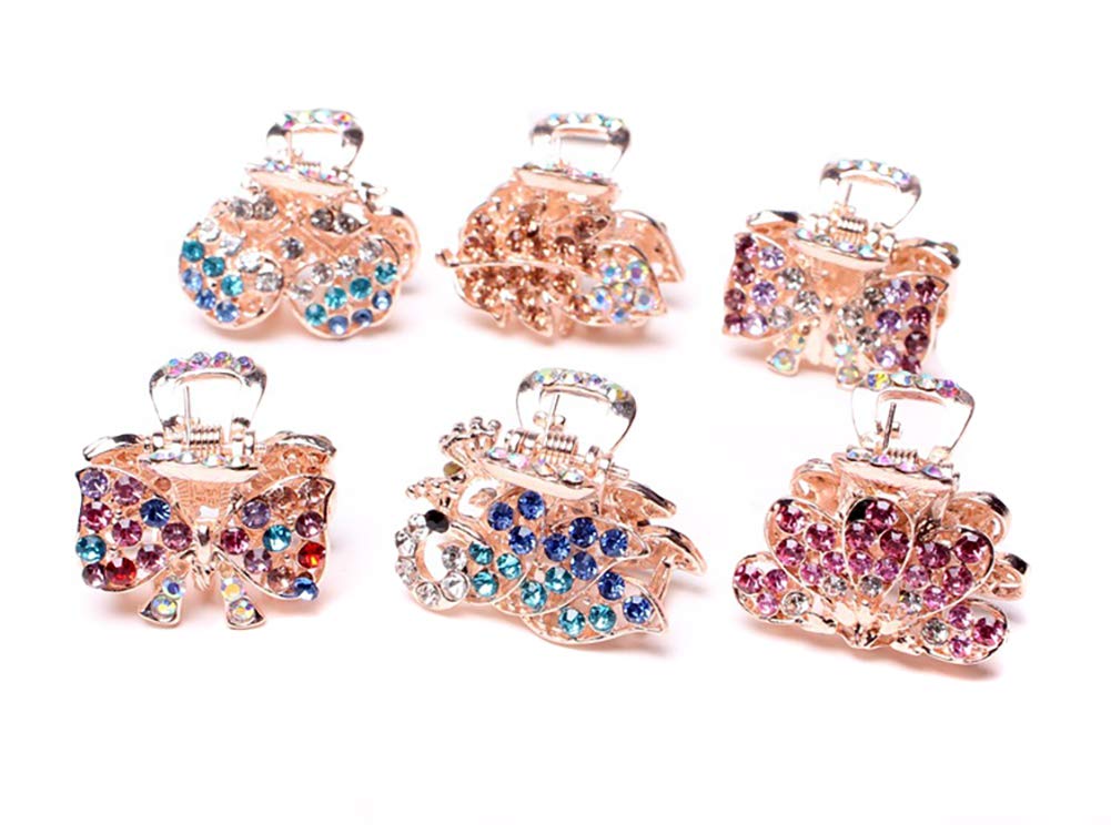 6 PCS Women Lady Alloy Rhinestone No-Slip Mini Hair Claw Small Bang Jaw Clip Hair Clamp Hair Grip Hair Pin (A#)