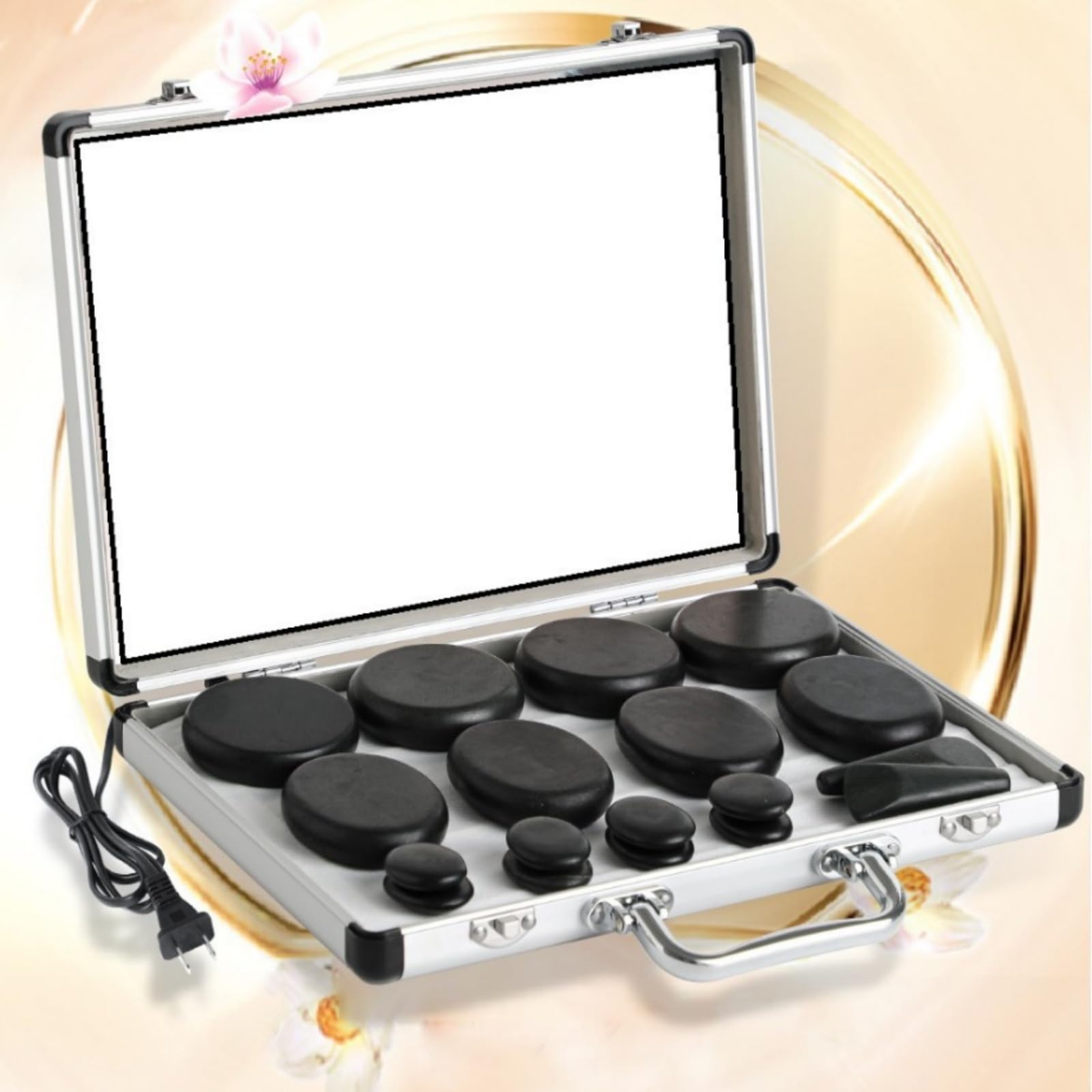 Hot Stone Massage Kit mit Heizkoffer beheizbar Massagesteine mit Koffer schnell erhitzbar Massagesteine für Spa, Massage