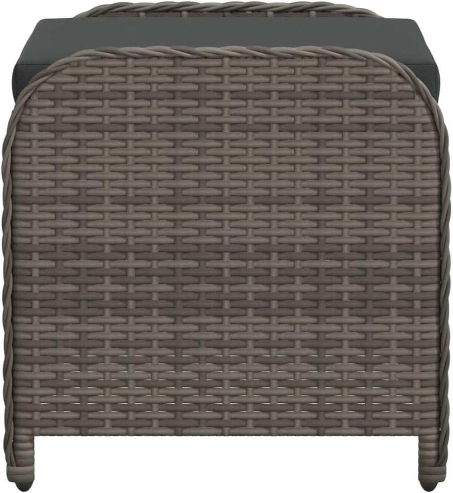 vidaXL Gray Poly Rattan Patio Stool with Cushion - Removable Cover, Weather-, Powder-Coated Steel Frame - 22.8" x 18.1" x 18.1" Outdoor Seating for Garden, Patio, Deck