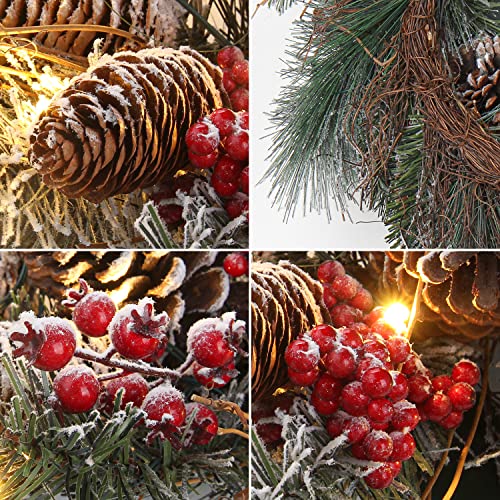 Christmas Wreath 24" Christmas Front Door Wreath Ornament With Led Lights Pinecone Berries Artificial Pine Garland For Party Table Fireplaces Porch Walls New Years Halloween Home Decor #TOP5