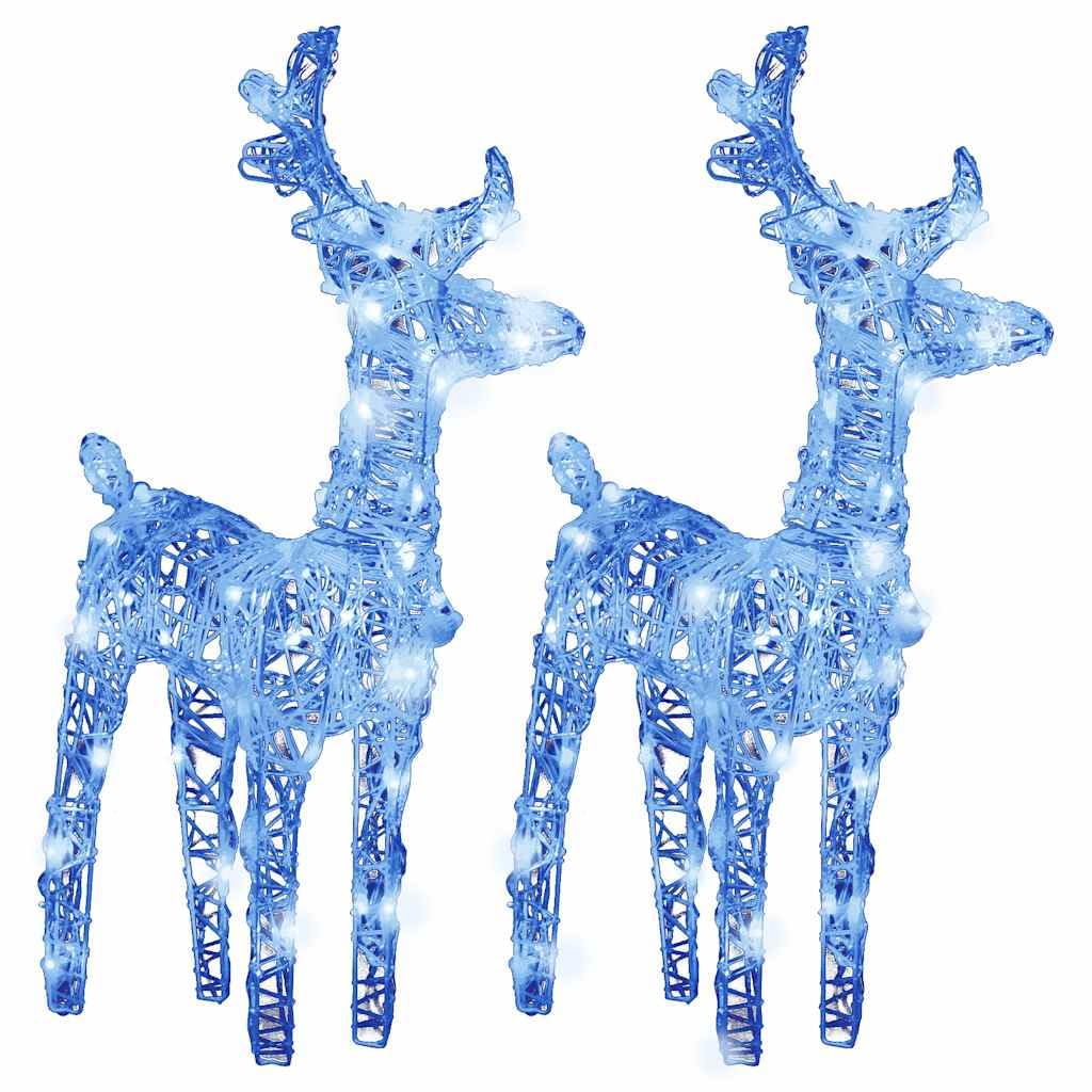 2er Set LED Rentier Deko Figuren, Acryl Leucht-Rentiere für Innen & Außen, 80 LEDs, 8 Lichtmodi, Blau, Weihnachtsbeleuchtung Garten, USB-Anschluss