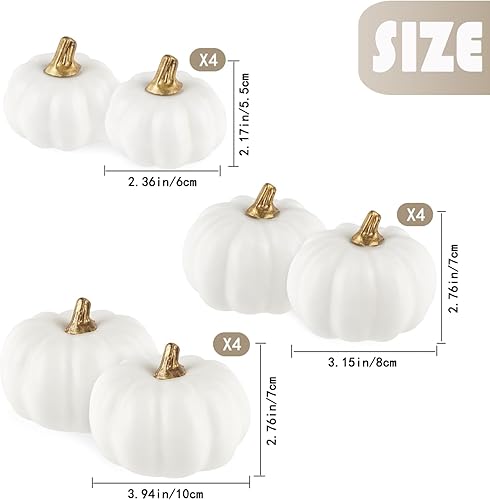 Miniatura 3 de Artmag Calabazas artificiales a granel, 12 unidades de varios tamaños de cosecha, calabaza de espuma falsa para otoño, otoño, Halloween, fiesta en