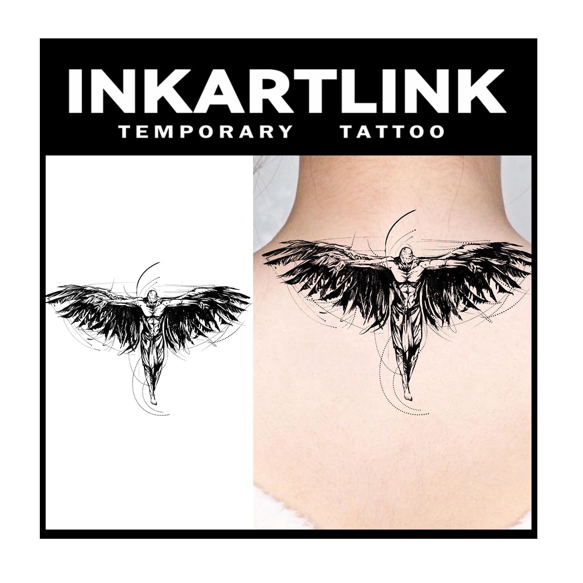 Tattoo Tech,2 Sheets Extra-Large Semi Permanent Tattoo,Adult Art Design Temporary Tattoos, Lasts 1-2 Weeks, Waterproof, Realistic look, No Adhesive, No reflection (Angel's Shelter Design?