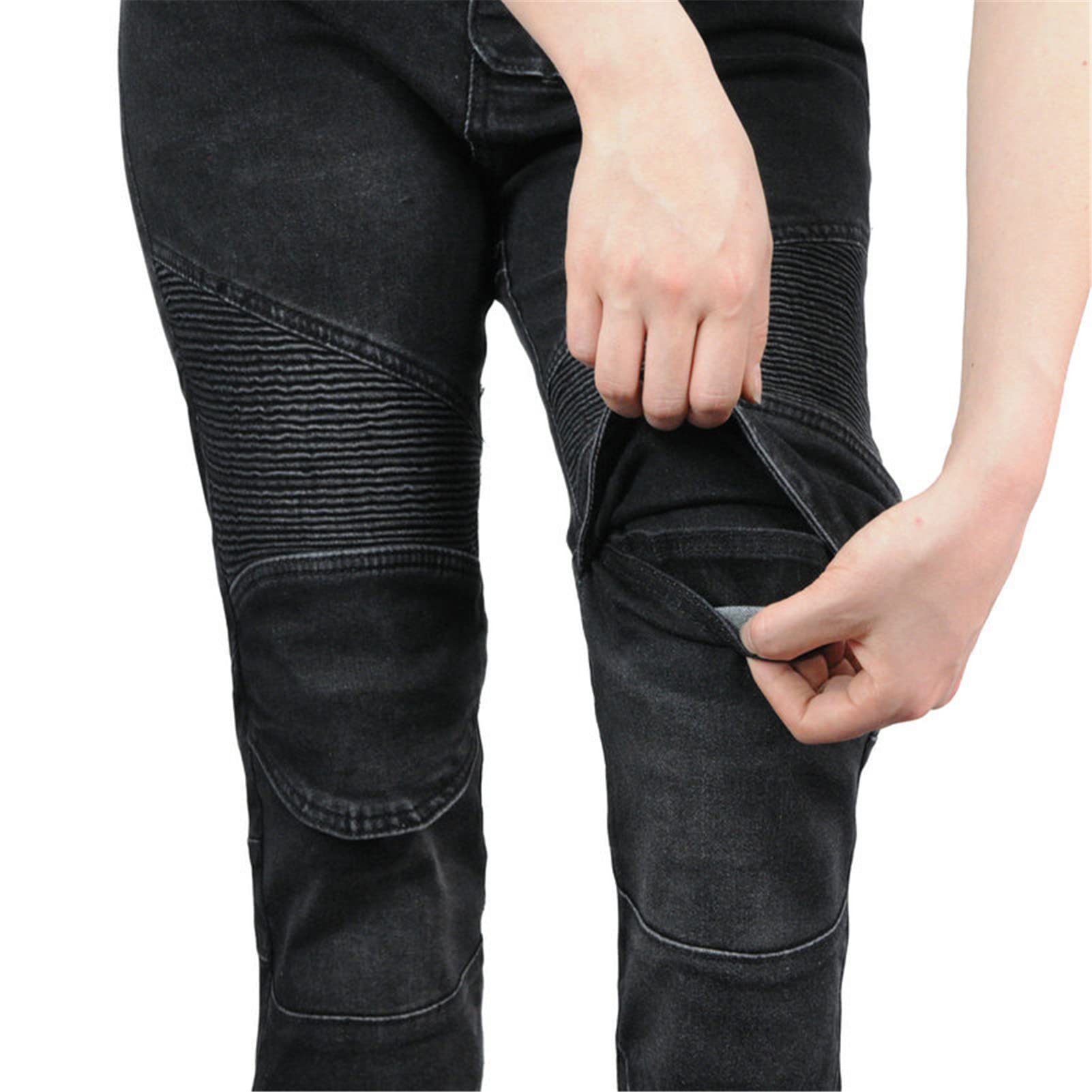 HOMDECR Dames Motorjeans Waterdicht - Met Beschermers, Stretch Biker Jeans Zwart Maat S