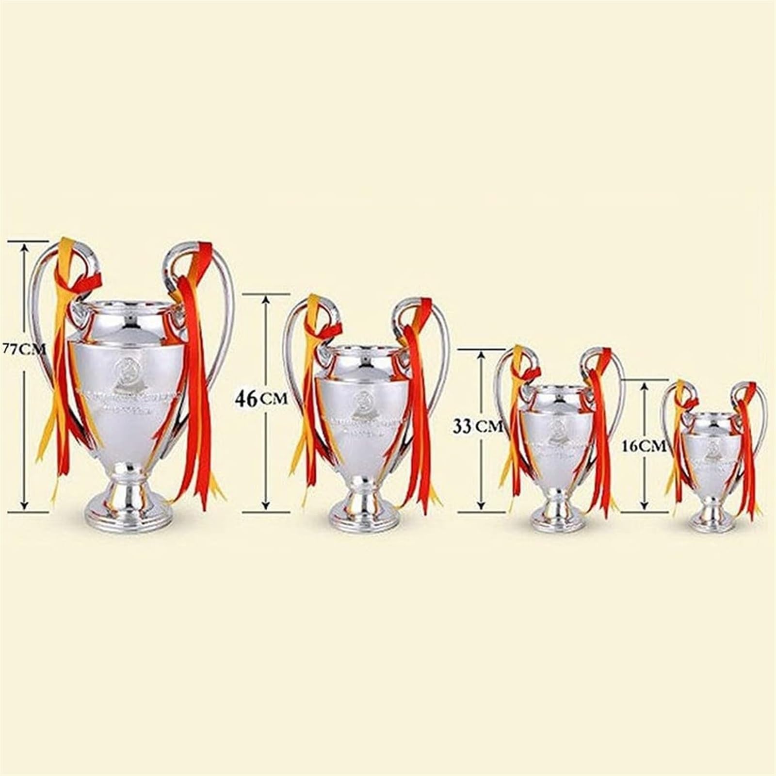 Football Trophy, Replica European Cup Trophy, Resin European Cup Sports Trophy with Ribbons, 16-60cm Decorative Souvenirs and Collectibles for Sports Lovers (60cm