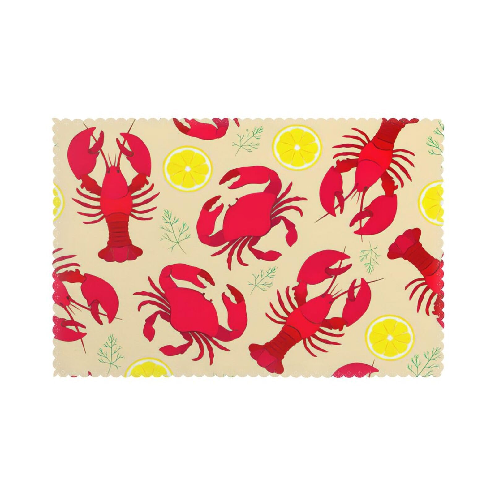 Lobster and Crab Print Placemats for Dining Table Set of 6 12x18 Inch Table Mats for Party Kitchen Dining.