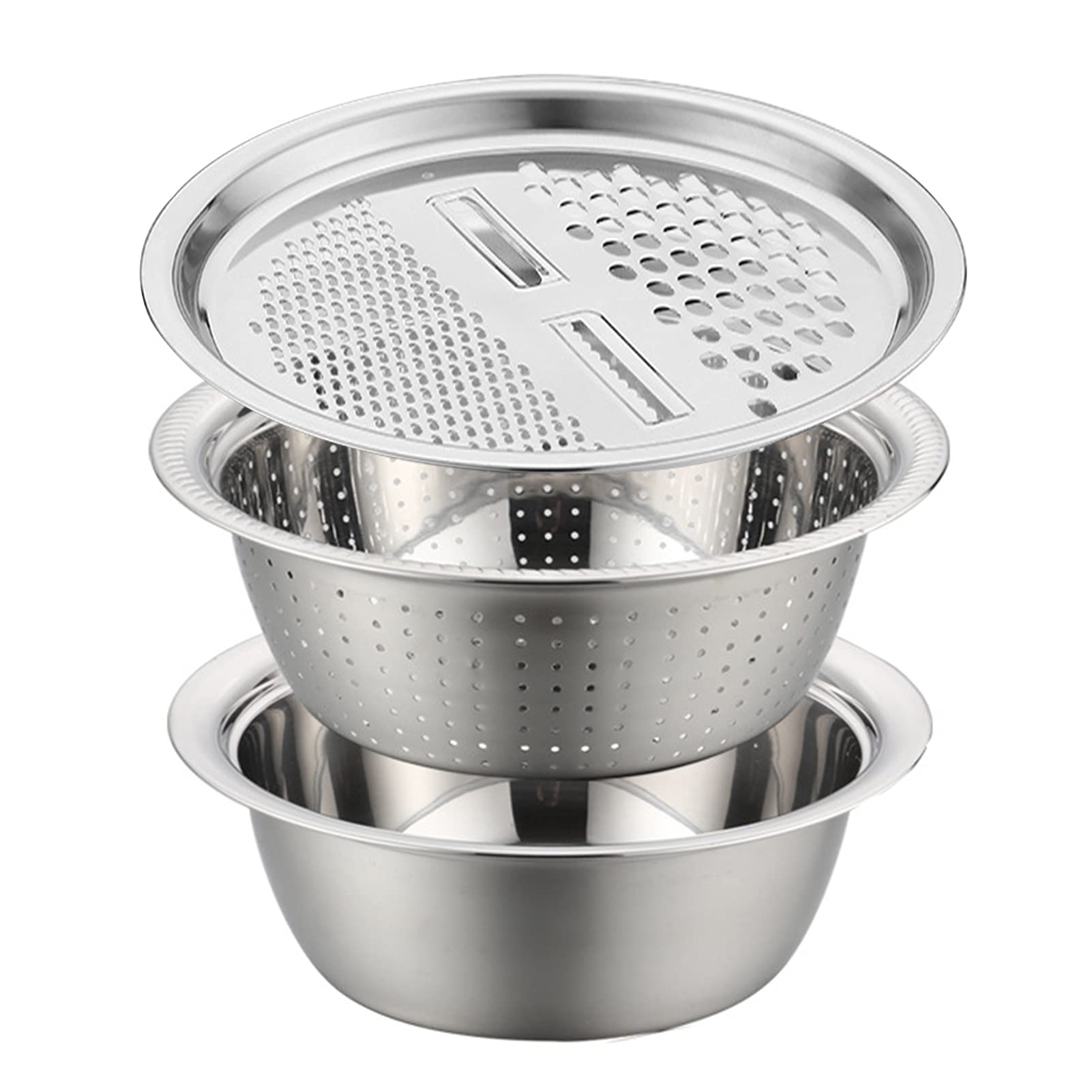 yongkeMultifunctional Thicken Stainless Steel Basin 3 in 1 Grater Solid Drain Basket Washing Bowl Set