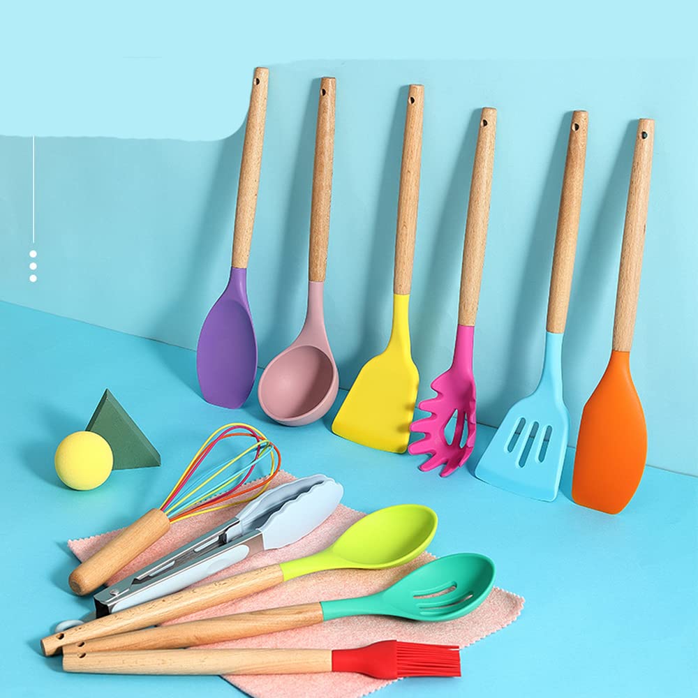 11 pezzi colorati cucina in silicone resistente al calore pentole cucchiaio pala set (Blu)