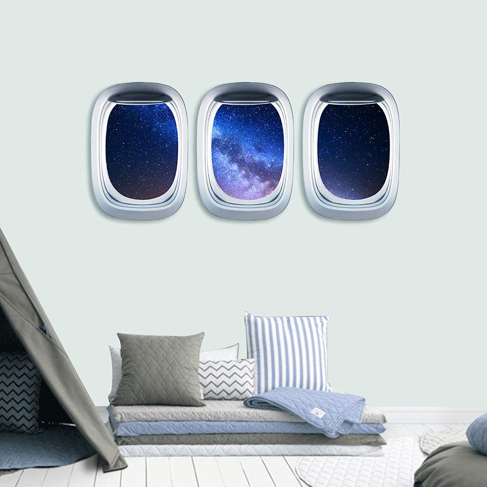 3d wall sticker combination porthole beautiful starry night view fake window wall sticker children's room PVc self-adhesive removable sticker