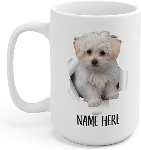 Taza de café blanca divertida con nombre personalizado Morkie de 15 onzas, regalo de Navidad 2024