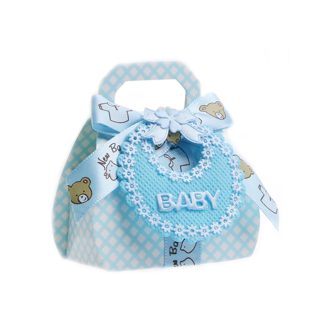 JAGENIE 12Pcs Candy Boxes with Ribbon for Baby Shower Christening Party Favor Gift DIY Blue