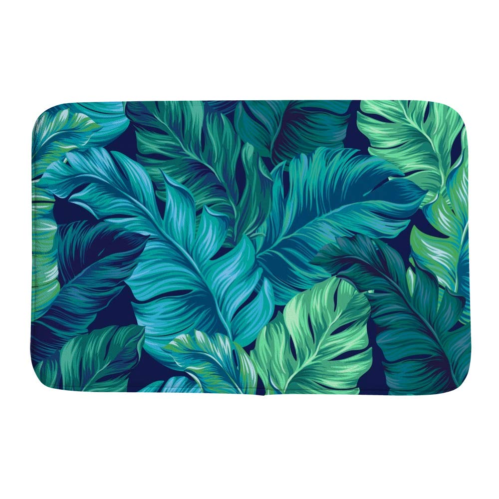 Tapis de bain en polaire anti-dérapant vert turquoise à feuilles 36x24