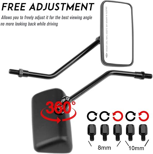 Miniatura 10 de JMTBNO Espejos retrovisores rectangulares cromados de 0.394 pulgadas para motocicleta, compatibles con Honda Shadow Yamaha Vstar Street Bike Chopper