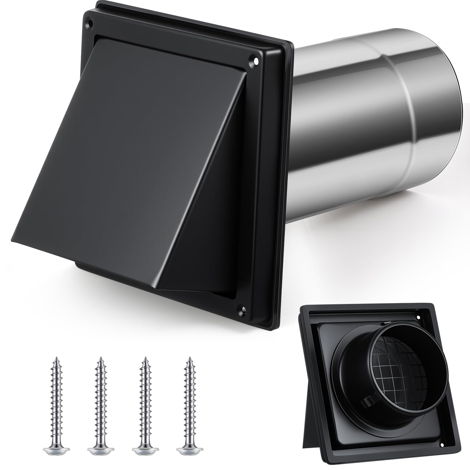 Gisafai 4 Inch Outside Dryer Vent Cover for Outdoor Exterior Walls, Black