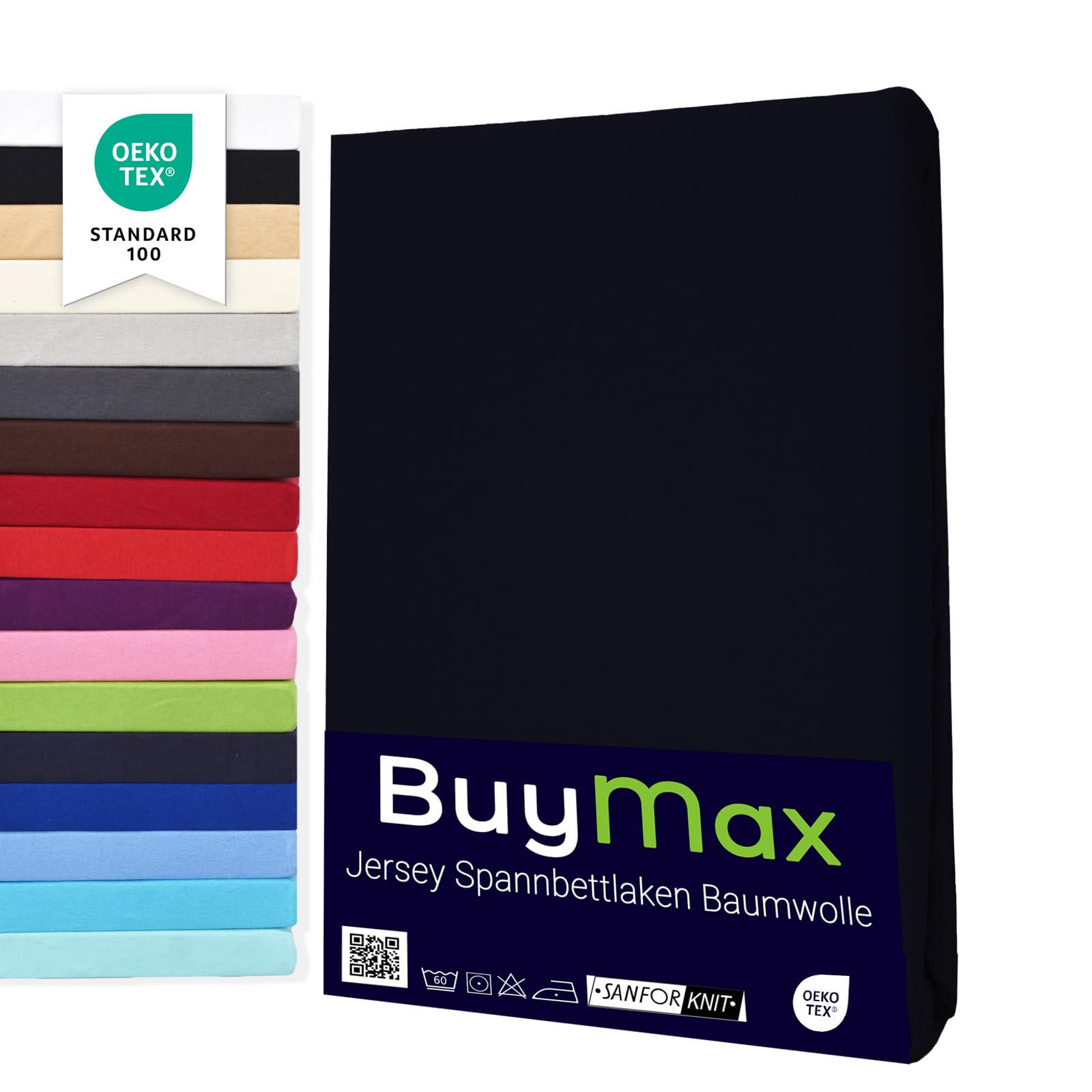 Buymax Spannbettlaken 80x200cm Doppelpack 100% Baumwolle Spannbetttuch Bettlaken Jersey, Matratzenhöhe bis 25 cm, Farbe Schwarz