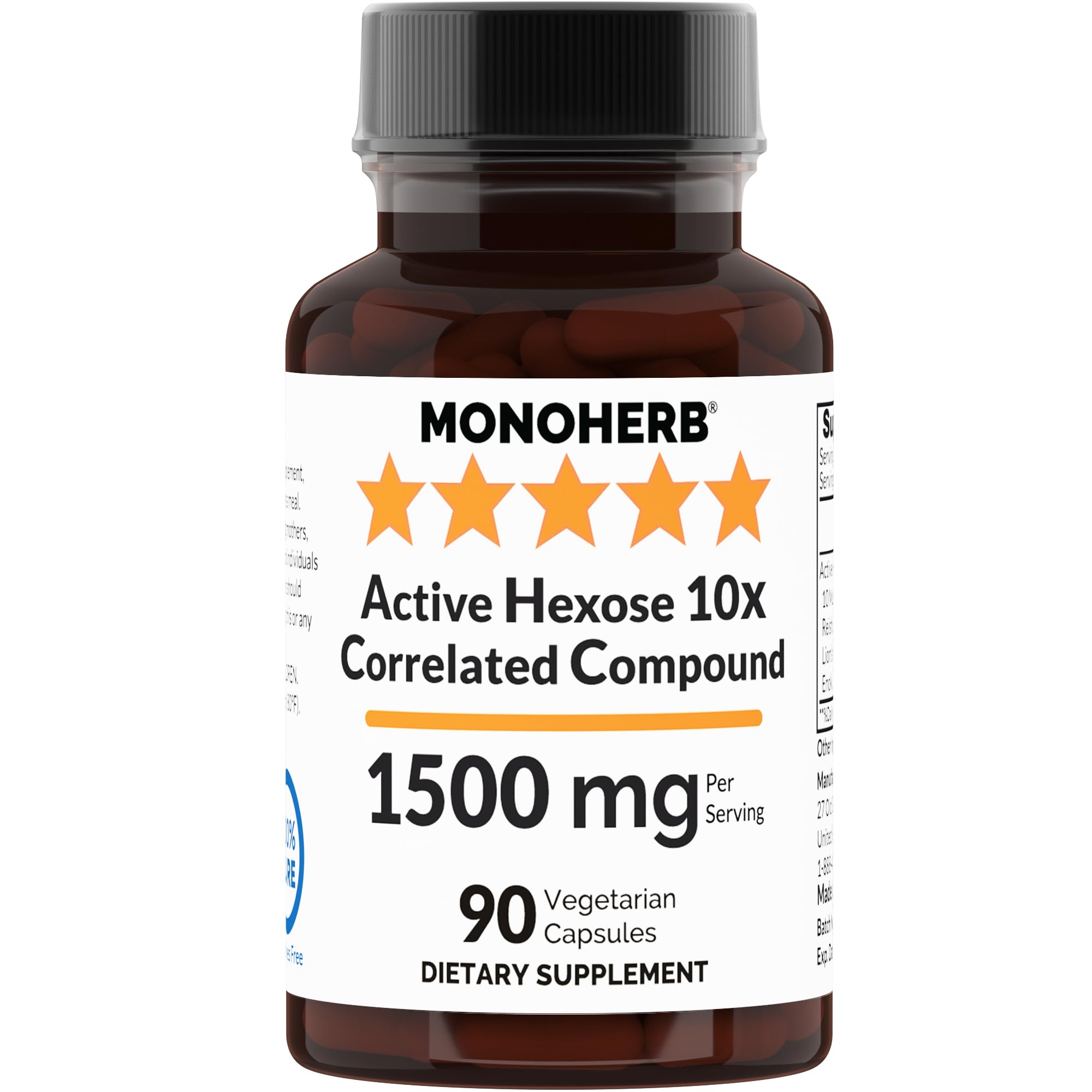 MONOHERB Active Hexose 10x Correlated Compound, 1500 mg - 30 Servings - 90 Capsules 500 mg per Capsule