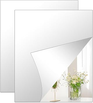 Acrylic Mirror Sheets 14 x 12 x 2Pcs Frameless Adhesive Mirror Tiles for Wall, Flexible Mirror Stickers Wall Mirror Stick on Mirror for Gym, Bathroom, Bedroom, Home Decor