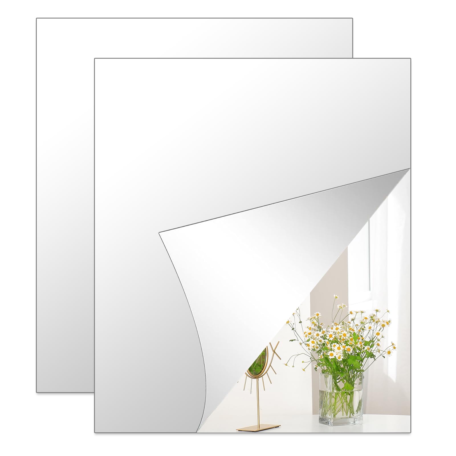 Autocollants miroir mural flexibles en acrylique | Lot de 2 miroirs 35,6x30,5cm pour chambre