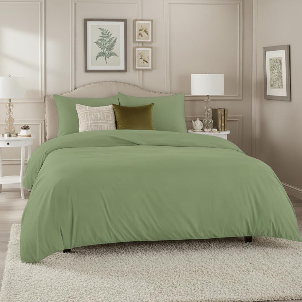 Duvet Cover 100% Egyptian Cotton 1000 TC Zippered 100% Plain Double Size Duvet Cover Quilt Cover Blanket Cover Razai Comforter Cover with 2 Pillow Covers (92 x 102 inch)-Sage Solid-image-29