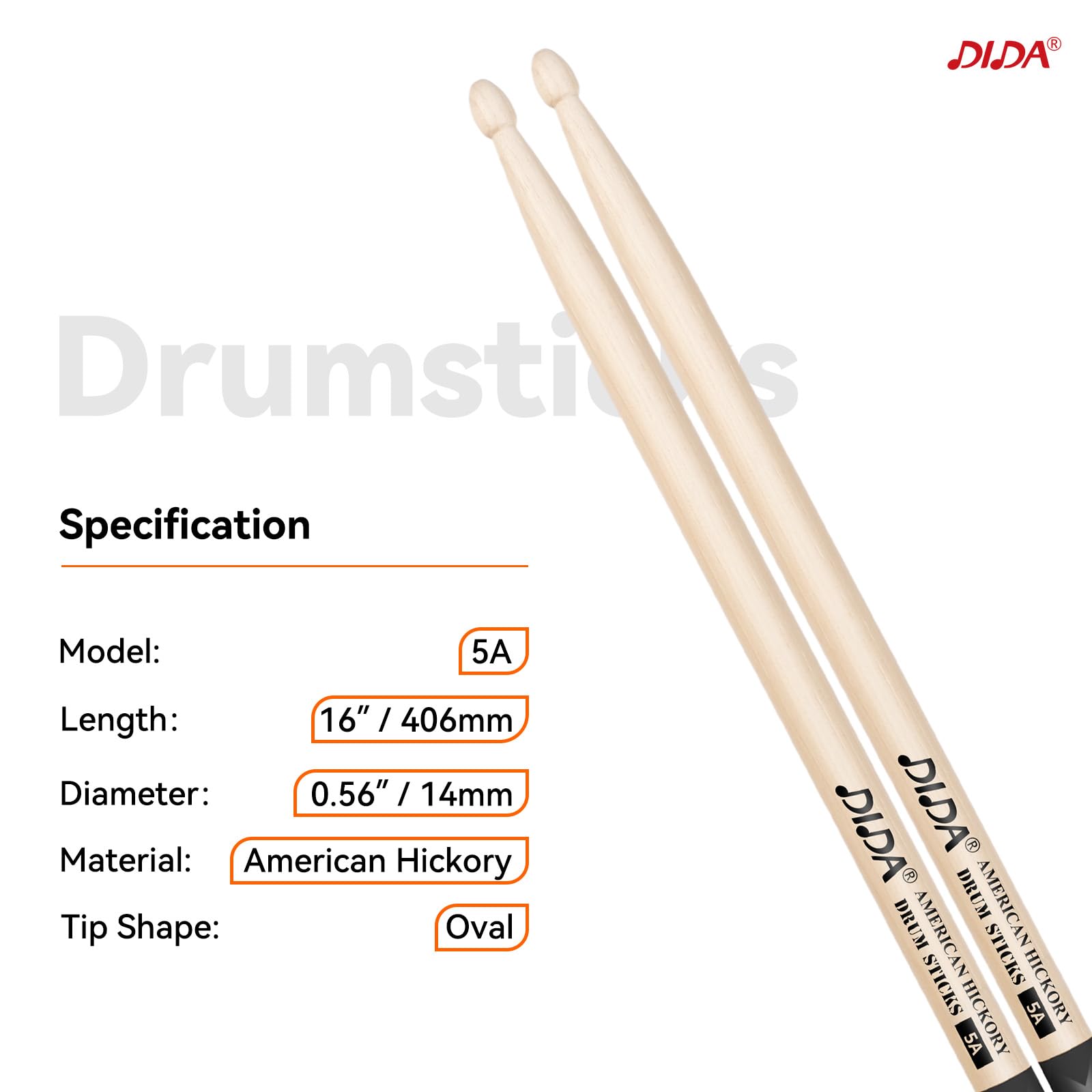 Drum Sticks, American Hickory Drumsticks, Drumsticks for Drum, Non-Slip Grip, Percussion Drumsticks for Professional, Live Performance & Drum Kit Practice Accessories (1 Pair, 5A)