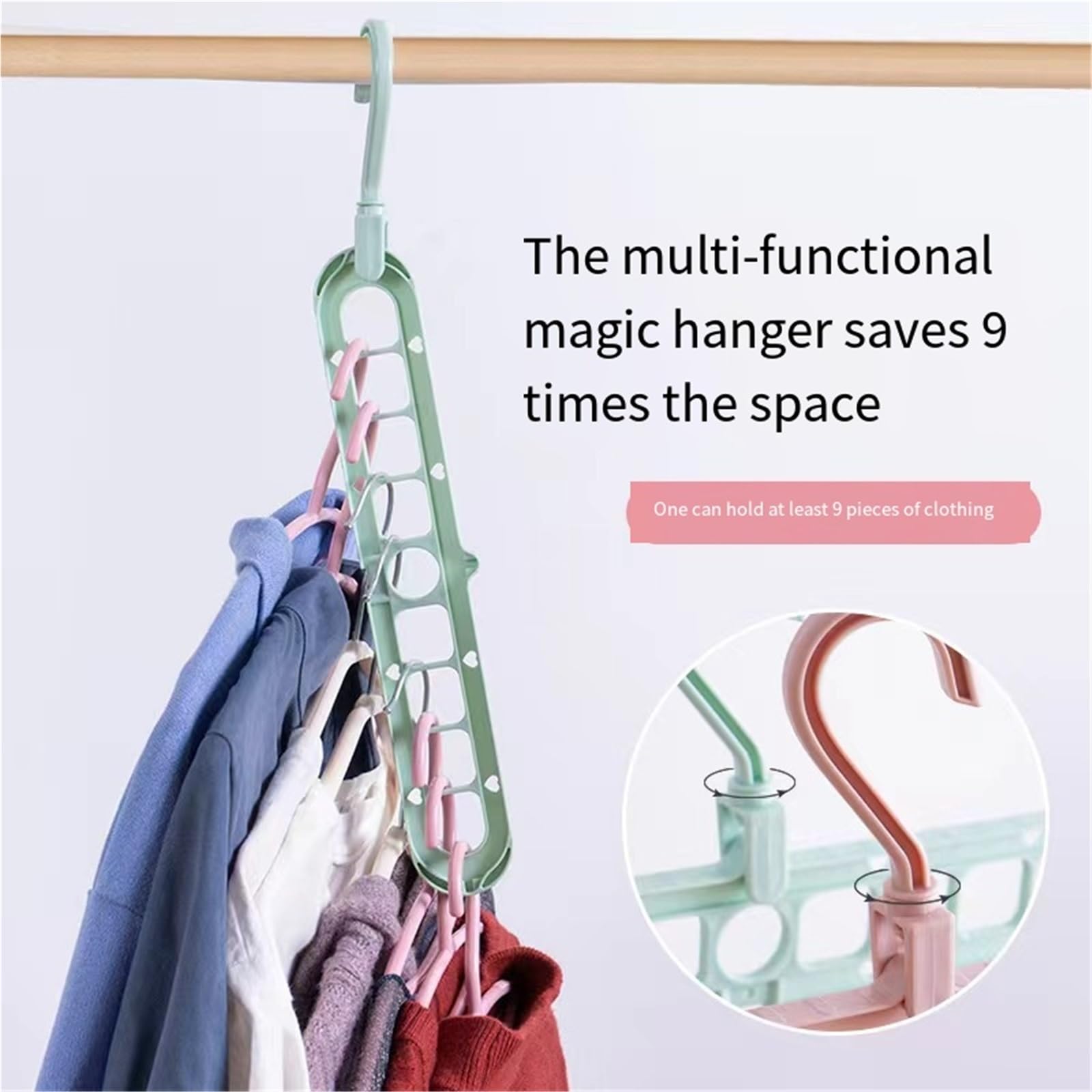 9-in-1 Smart Hanger Pro, platzsparender Kleiderbügel mit 9 drehbaren Anti-Rutsch-Löchern, faltbares Multifunktionsdesign for Kleiderschränke, Schlafsäle und Wohnungen(Gray)