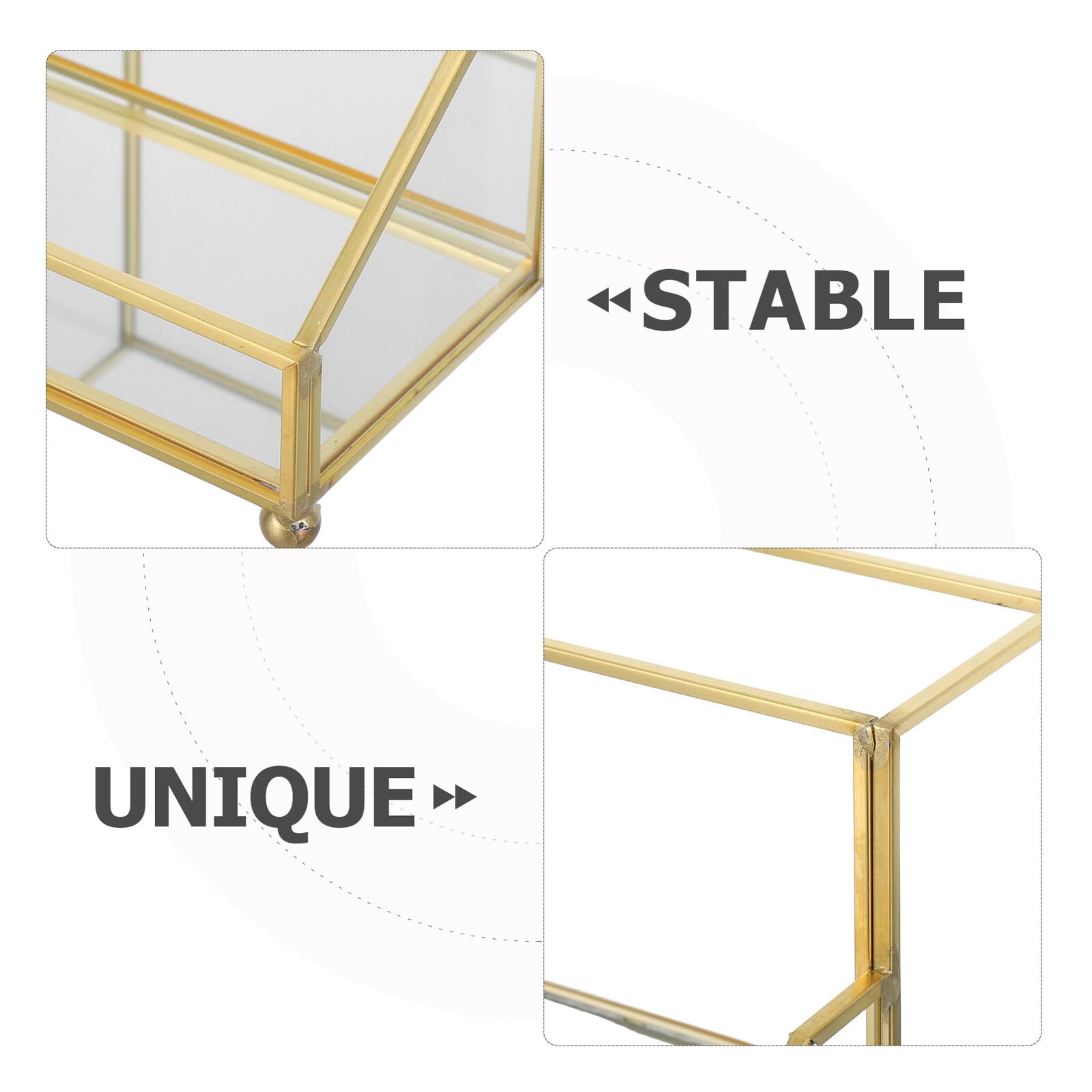 Tarjetero de Vidrio E Hierro con Marco Dorado para Escritorio | Borde Dorado Elegante, Uso en Mesa y Oficina, Intercambio Rápido de Tarjetas