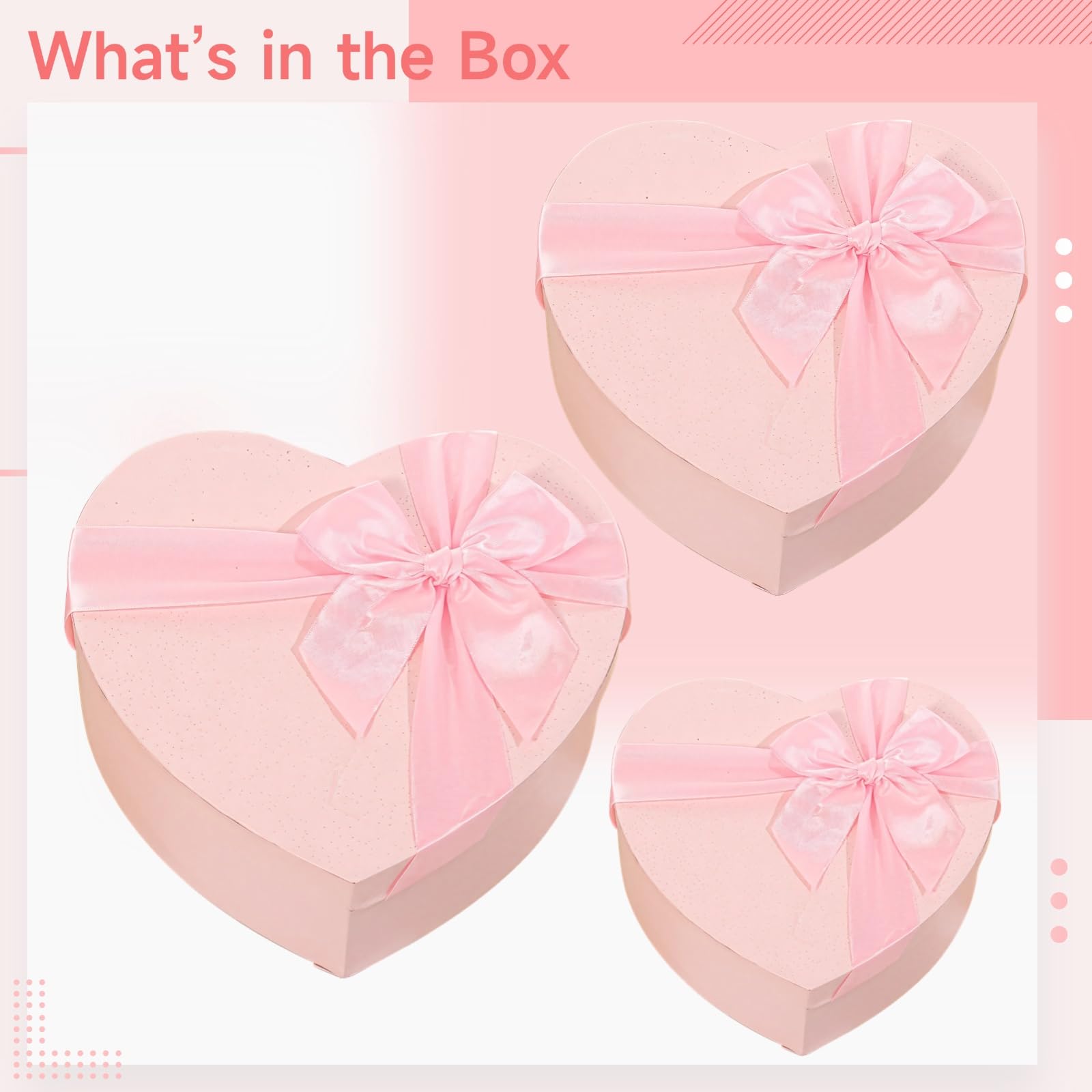 3 Stk. rosa Herz-Geschenkboxen mit Deckel, Geschenkverpackung zum Valentinstag mit Schleife, elegante Boxen für Blumen, Erdbeeren, Süßigkeiten und kleine Aufmerksamkeiten