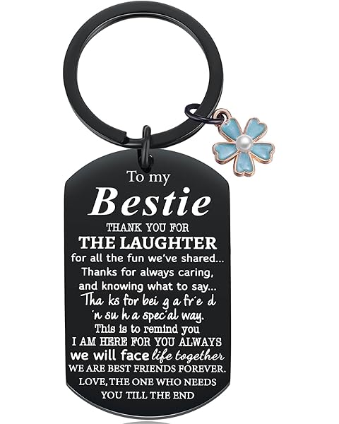 Ukodnus Bestie Keychain Gift for Best Friend BFF Soul Sister Flower Friendship Key Chain Gifts for Her Christmas Birthday