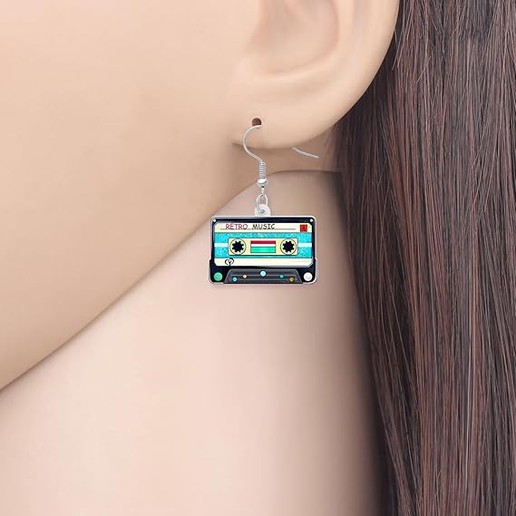 Funky Silber Band Ohrringe Kitsch Retro Disco 80Er Pop Rock Musik