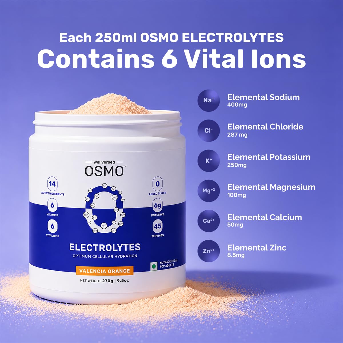 OSMO - Electrolyte Powder | Valencia Orange (270g, 45 Servings) | Zero Sugar