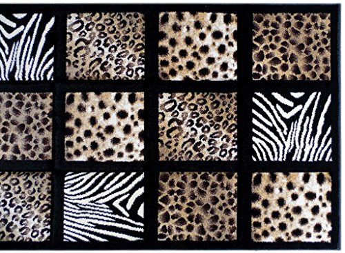 Masada Masada Rugs 3'X10' Animal Prints Runner Rug - Design S251 Black #TOP4