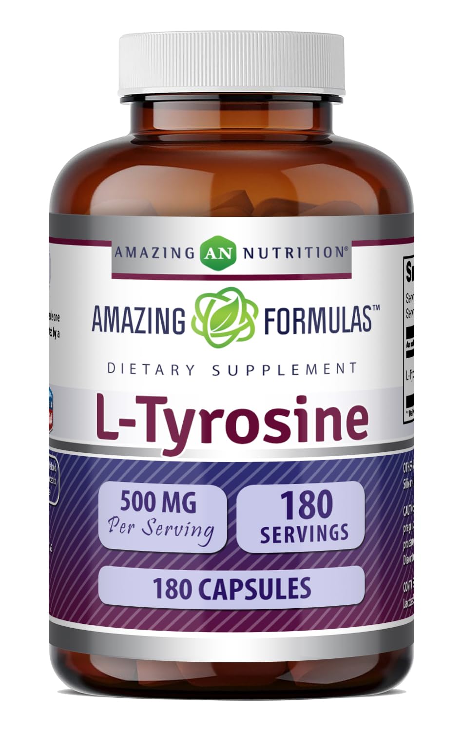 Amazing Formulas L-Tyrosine Amino Acid Supplement | 500 Mg per Serving | 180 Capsules | Non-GMO | Gluten-Free | Made in USA Unflavored | 180 Count