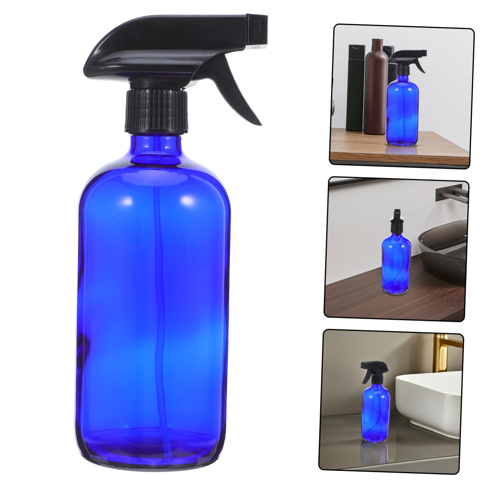 OUNONA Bottiglia Spray in Vetro Blu da 500ml Ricaricabile, 2 Pezzi | Pompa e Tappi Inclusi, per Viaggio e Profumo, Leggero e Riutilizzabile