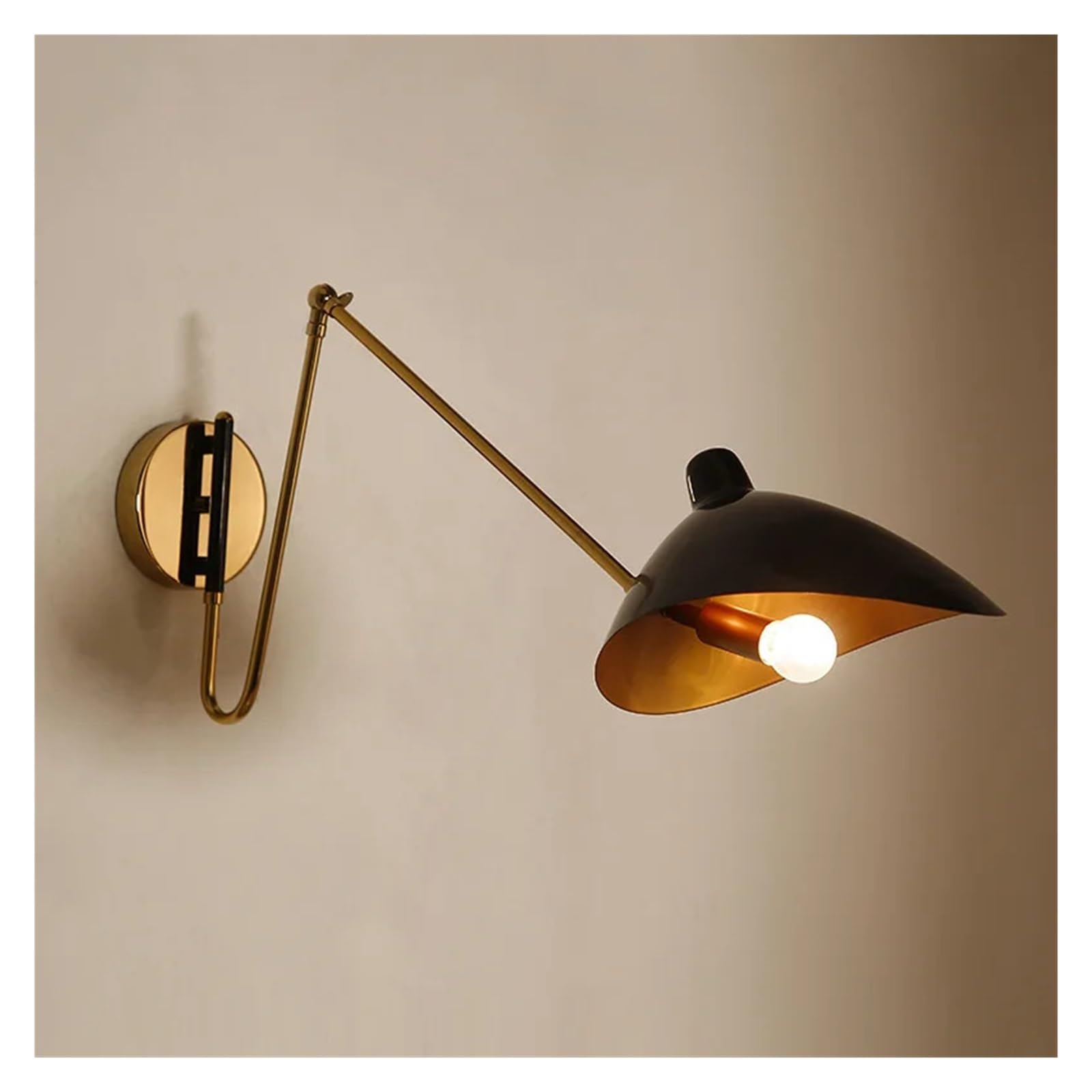KUNYOS Black Swing Arm Wall Sconce Industrial Adjustable Metal Lamp LED Reading Light for Bedroom Bedside Living Room Study E14(Cool White(5500-7000K),Black Gold)