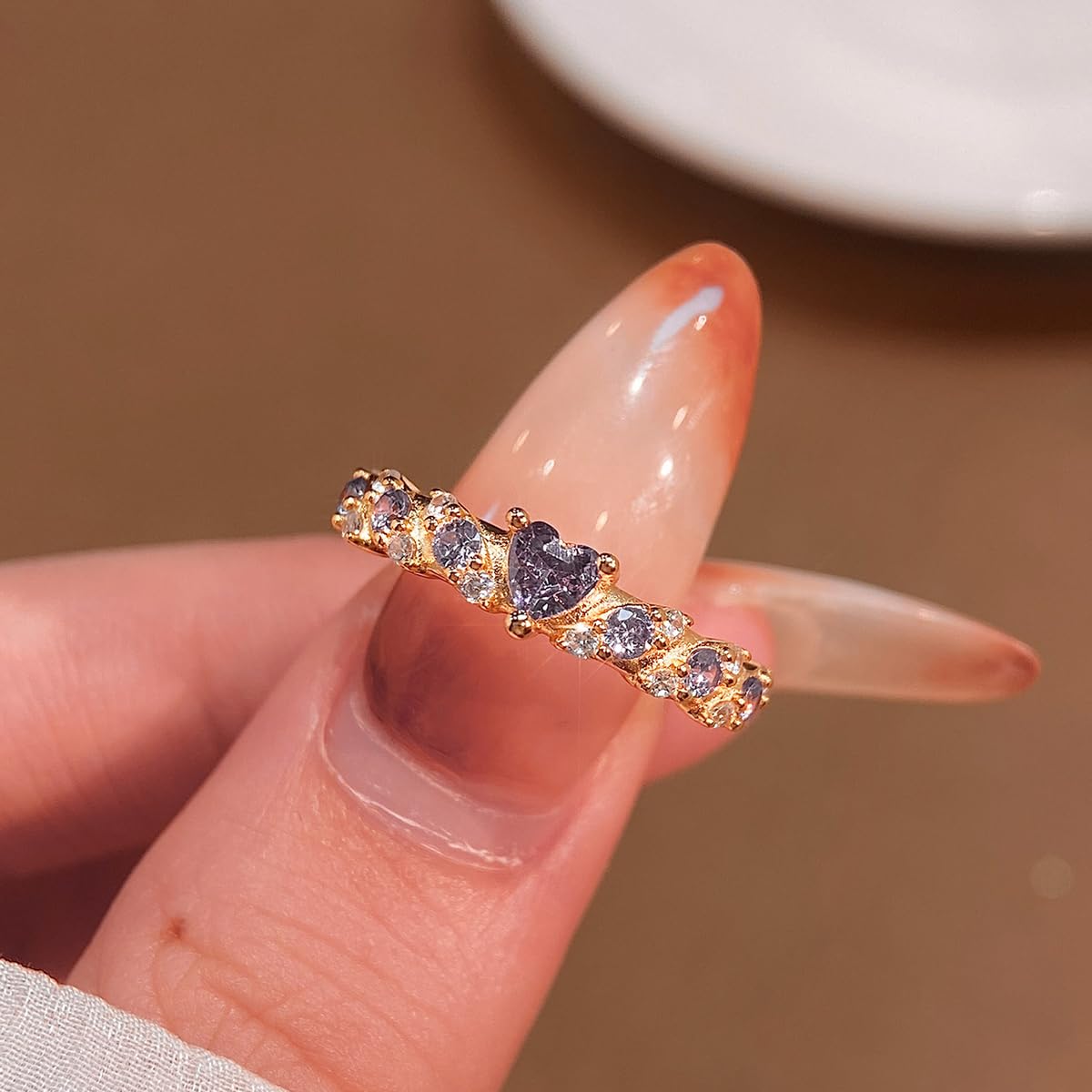 1pc Vintage Heart Surround Ring For Women Sterling Silver Ring Zircon Yellow Gold Ring Fine Jewelry Gift For Ladies Jewelry