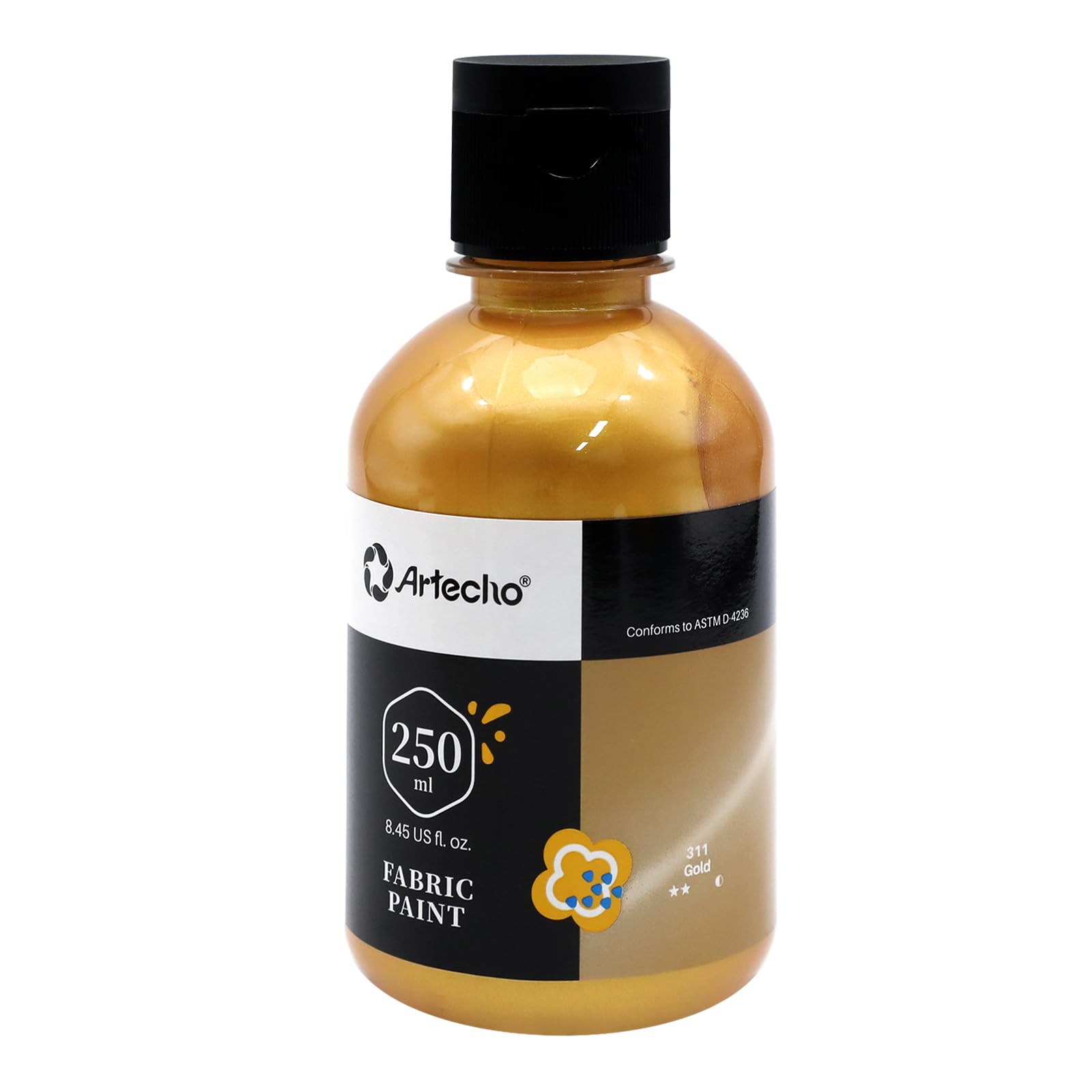 Atecho Gold Textilfarbe waschmaschinenfest, waschfeste Stoffmalfarben (250ml) in Flaschen mit Pinseln, Vorlagen, wasserfeste Stofffarben für Kinder auf T-Shirt, Schuhe, Jeans, Tasche, Kleidung