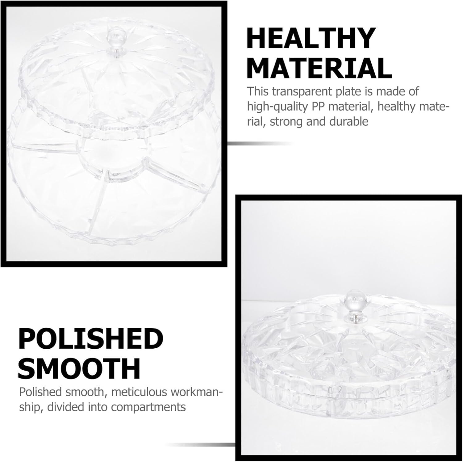 Cabilock Veggie Dip Compartment Serving Trays for Food Glass Snack Serving Tray with Lid Decorative Appetizer Tray Serving Plates Round Dishes for Dried Fruits Nuts Candies Fruits Tray