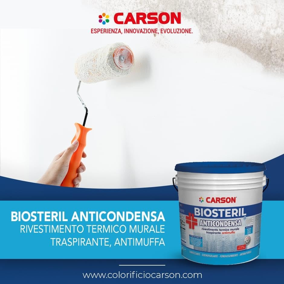 BIOSTERIL ANTICONDENSA PITTURA ANTIMUFFA TERMICA Sanitizzante Antibatterica RISOLUZIONE DEFINITIVA LITRI 8