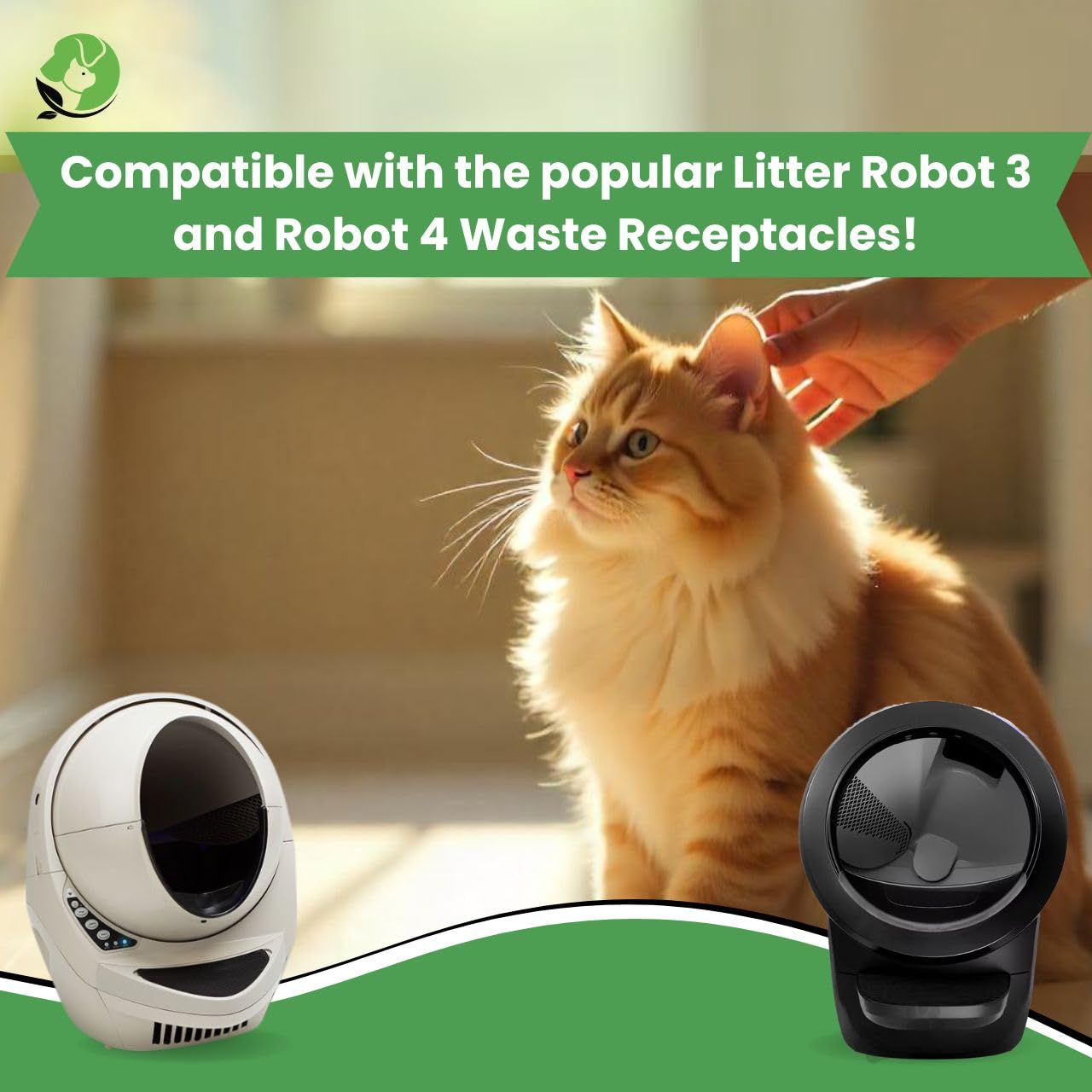 Revestimientos para robot de arena – Compatible con Litter Robot 3/4 – 25 pulgadas x 16 pulgadas – Cierre de cordón – Libre de olores y toxinas – 100% compostable – 40 micras de grosor – Resistente a