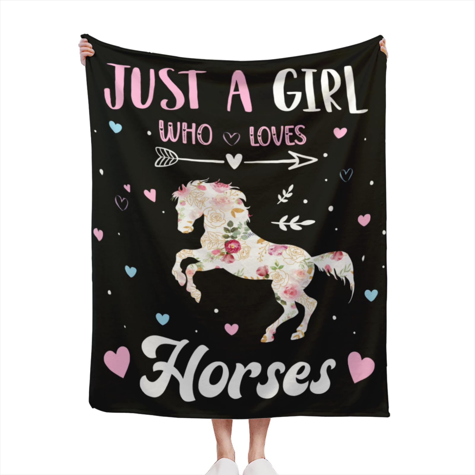Just A Girl Who Loves Horses Blanket Soft Warm Horse Throw Blanket for Girls Gift,Lightweight Cozy Luxury Flannel Blankets for Couch Bed Sofa 50"x40"