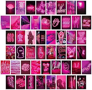 ACIYHN 50PCS Red Neon Illustration Tarot Aesthetic Pictures Wall Collage Kit, Trendy Small Poster for Dorm, Red Neon Style Art Print Photo Collection, Bedroom Decor for Teens Boys Girls