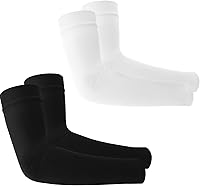 rugwioyu Compression Arm Sleeves for Men & Women - UV Sun Protection Sleeves, 2 Pairs Black/White, Non-Slip Breathable